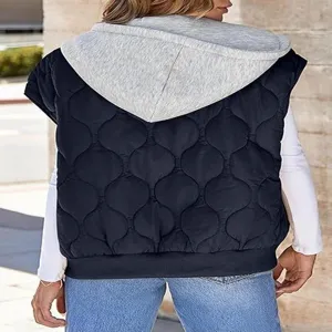 Women contrast hooded quilted vest casual sleeveless outerwear autumn fashion streetwear