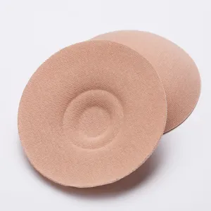 Detail view of breathable seamless cotton nipple covers, nude round fabric breast pasties.