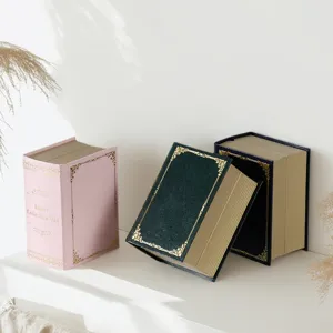 Vintage Book Shaped Plastic Jewelry Box Creative Gold Stamping Ring Earring Pendant Storage Case Proposal Wedding Gift Organizer Box