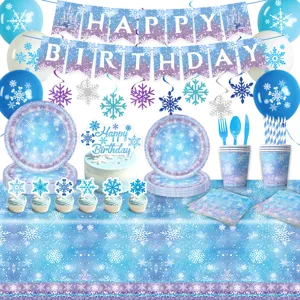 Winter Schneeflocke Geburtstag Party Dekoration Set mit Pappteller Bechern und Tischdecke