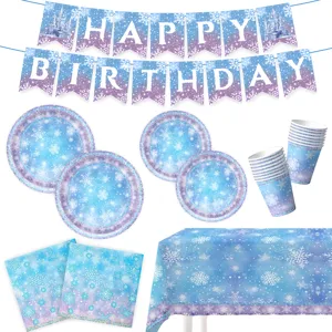 Eiskristall Schloss Geburtstag Party Geschirr Pappteller Becher Banner Deko Set