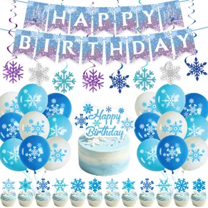 Eiskönigin Schloss Schneeflocke Geburtstag Party Banner Ballon Tortenaufsatz Set