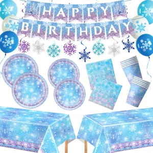 Frozen Schloss Schneeflocke Thema Geburtstag Party Geschirr Set Bedruckte Einwegteller Tassen Servietten Banner Ballons Party Deko