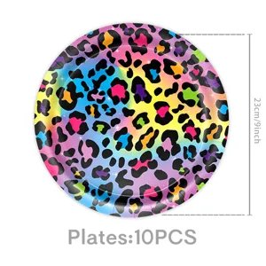 Bunte Neon-Leopardenmuster Einweg-Pappteller, 23cm Party-Geschirr-Zubehör 10 Stück