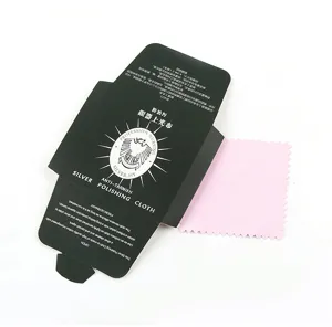 Silver polishing cloth with black packaging box for jewelry cleaning and anti-tarnish care.