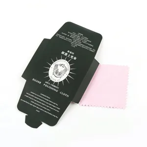 Silver polishing cloth with black packaging box for sterling jewelry cleaning and care.