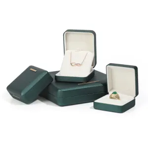 Set de joyero de cuero PU verde oscuro para anillos y collares elegante caja de almacenamiento.