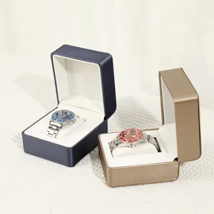 Hochwertige PU Leder Uhrenbox mit weissem Kissen, elegante Aufbewahrungsbox fuer Uhren und Schmuck.