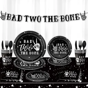 Bad Two The Bone 2nd birthday party tableware set skeleton plates cups napkins decor
