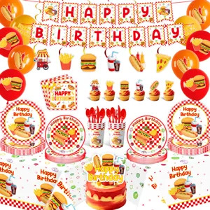 Cartoon Burger Pommes Geburtstag Party Deko Geschirr Pappteller Becher Servietten
