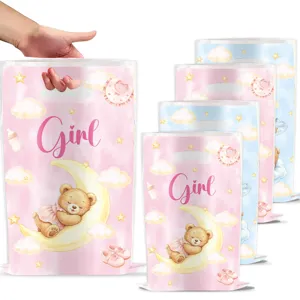 Baby Gender Reveal Party Gift Bags Cute Teddy Bear Moon Plastic Goodie Bags For Baby Shower
