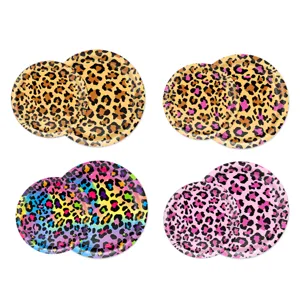 Detailansicht des Leopardenmuster Pappteller Sets, verschiedene Farben für Party Dekorationen.