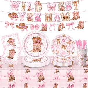Rosa Western Cowgirl Geburtstag Party Deko Set Teller Becher Tischdecke Wimpelkette