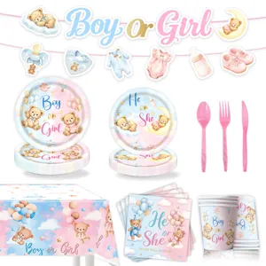 Suesse Teddybaer Geschlecht Enthuellung Party Zubehoer Geschirr Teller Becher Servietten