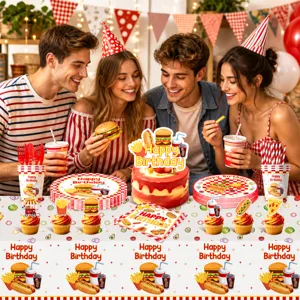 Cartoon Burger Pommes Geburtstag Party Geschirr Pappteller Becher Servietten Dekoration Set