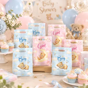 Baby shower gift bags cute cartoon teddy bear plastic treat bags for gender reveal party