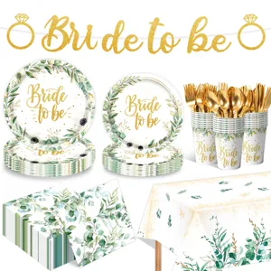 Eucalyptus Bride To Be Party Set Πιάτα Ποτήρια Χαρτοπετσέτες Τραπεζομάντηλο Διακόσμηση
