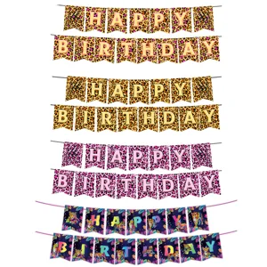 Leopardenmuster Happy Birthday Party Banner Set, farbige Tierdruck Geburtstags Deko.