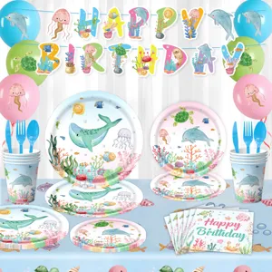 Ozean Meer Tier Kindergeburtstag Party Geschirr Teller Becher Luftballons Deko Set.