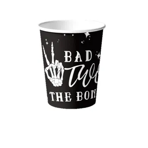 Black skeleton hands paper cups for kids second birthday themed party tableware items.