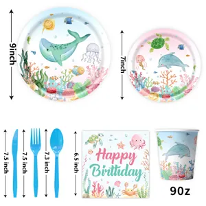 Ozean Tier Thema Party Geschirr Set mit Papptellern Bechern Servietten Besteck