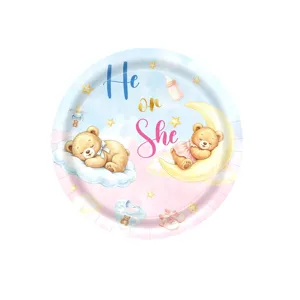 Gender Reveal Party Pappteller niedliches Teddybär Design Babyparty Tischdeko Deko.