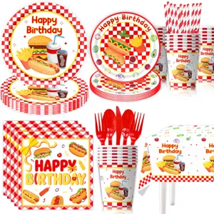 Karikatur Burger Pommes Thema Geburtstag Party Geschirr Set Pappteller Becher Servietten