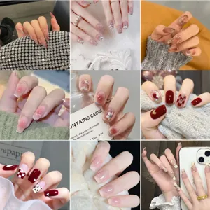 Wearable Fake Nails Blush Cat Eye Gradient Design Resin Press On Nails Long Almond Square Shape Nail Art Patch For Women Girls