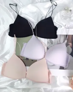 Thin wireless push up bra with front closure and delicate straps, comfortable everyday lingerie.