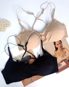 Sexy wireless cross strap bralette thin push up padded bra for women daily comfort wear