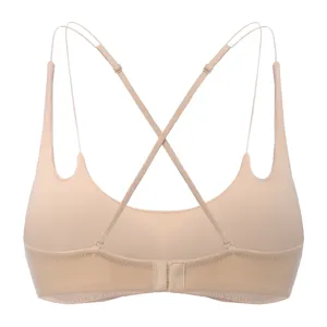 Wireless bra detail showing cross thin straps and back design for comfortable wear.