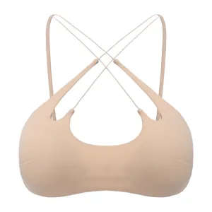 Summer sexy wireless bra French thin cross strap backless bralette gathered bandeau top