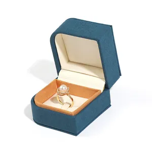 Blaue Mikrofaser Ring Schmuckschatulle Luxus Antragsgeschenk Aufbewahrungsbox Ansicht