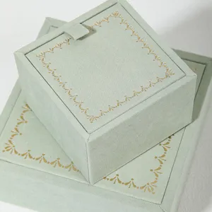 Elegant Velvet Jewelry Box With Gold Border Flip Top Ring Earring Necklace Set Gift Packaging Box Storage Organizer For Wedding Birthday