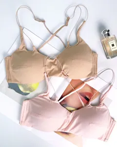 Women wireless push up strapless bra thin cross thin strap sexy underwear detail view