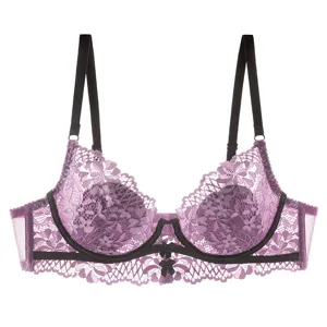 Women Sexy Lace Bra Underwired French Style Thin Cup Minimizing Breathable Floral Lingerie Bowknot Decor Underwear For Female