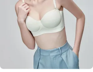 Strapless bra for women, anti-slip push-up half cup, seamless comfort daily wear undergarment.