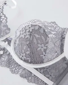 Sexy lace bra for women, thin cup lingerie, comfortable push up bra detailing, grey.