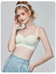Detail view of the strapless seamless padded bra, showing support and smooth cup design.