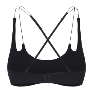 Black wireless thin strap bra, sexy cross-back bralette, comfortable everyday underwear for women.