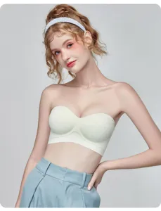 Detailed view of the strapless anti-slip bra, showcasing seamless design and gathering support.