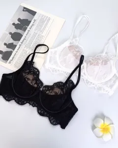 Mujeres sexy encaje delgado copa sujetador conjunto cómodo push up lencería diaria