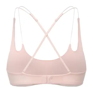 Pink wireless bralette featuring thin cross straps and back closure, sexy and comfortable daily wear.