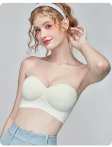 Strapless bra for women, anti-slip half cup push up invisible seamless bra bandeau.