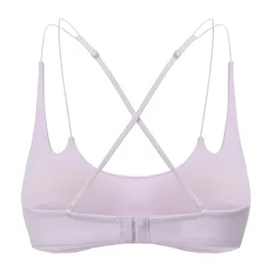 Wireless thin cross strap back bra detail view showing delicate back design and hook closure.