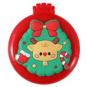 Cute Cartoon Christmas Cushion Hairbrush Portable Folding Mirror Comb Injection Molded Plastic Massaging Hair Brush For Travel Kids Women Gift