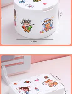 Petite boîte de rangement de bureau en plastique avec couvercle et autocollants mignons.