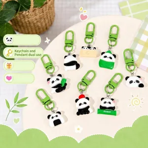 Joli Porte-clés Panda Dessin Animé en Résine Pendentif Sac Animaux Ornement Créatif Cartable Étudiants Accessoires Cadeau Enfants
