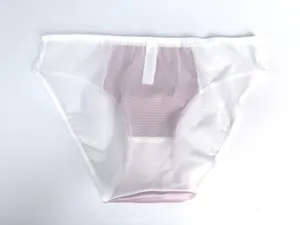 Vista detallada de bragas sin costuras de satén y malla, ropa interior cómoda para mujer.