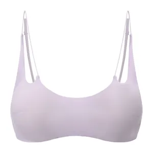 Summer sexy wireless bra with thin cross straps and push-up design in light purple.